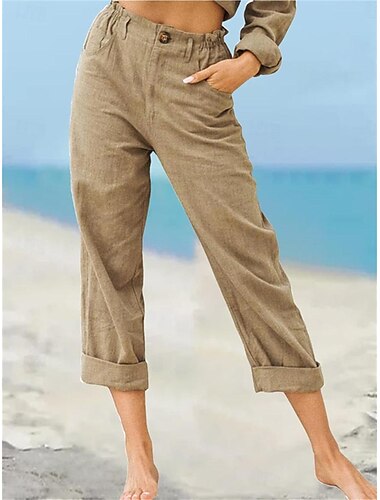  Damen Chinesisch Chino Hosen Hose Strassenmode Brautkleider schlicht Lang Hoher Taillenbund Glatt Tasche Hoher Schnitt Atmungsaktivität Weich Mikro-elastisch Urlaub Strasse Freizeitskleidung Wei