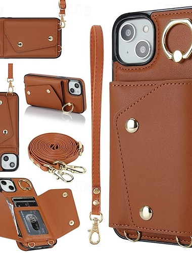  Etui na telefon do iPhone 16 iPhone 15 Pro Max iPhone 14 13 12 11 Pro Max Plus Mini SE portfel z zamkiem z tasiemką i paskiem na rękę retro TPU PU skóra
