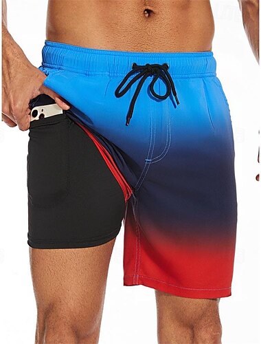 Herr Boardshorts Badshorts Snörning Elastisk midja Med kompressionsfoder Lutning Slät Komfort Snabb tork Kort Helgdag Strand Helgen Mode Ledigt Sjöblå Lutning blå Microelastisk