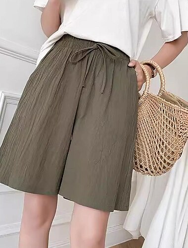  Dam Shorts Bomull och linne Sidfickor Slät Kort Vit Sommar