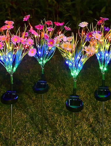  Lumières solaires d'allée, simulation de chrysanthème sauvage à LED, lampe d'insertion au sol, cour extérieure, décoration de jardin, lampe de plante de jardin, lampe d'ambiance de fête de festival de