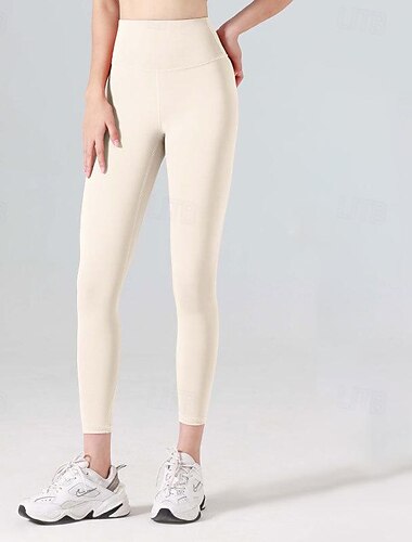  Damen Trainingsleggings Jogginghosen Sport Leggings Basic Leicht Hohe Taille Yoga Fitness Fitnesstraining Hosen Hellbraun Schwarz Weiß Herbst Winter Sport Sportkleidung Mikroelastisch Schmaler Schnitt