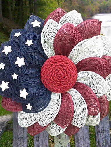  patriottische krans Amerikaanse onafhankelijkheidsdag decoratie rood wit blauwe kransen 4 juli kransen - roodharige bloemendeurhanger voor herdenkingsdag/vier juli