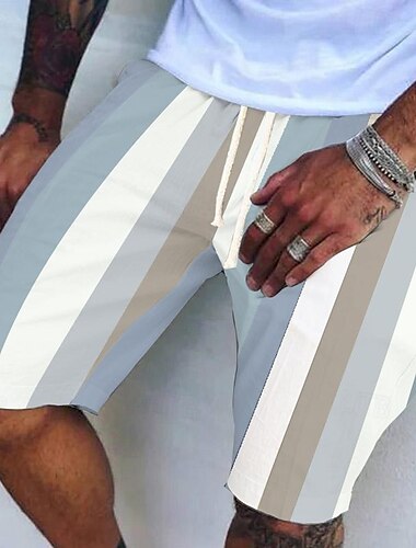  Herren Sommer-Shorts Strandshorts Kurze Hosen Tasche Kordelzug Elastische Taille Streifen Komfort Atmungsaktiv Knielänge Festtage Urlaub Strand Hawaiianisch Boho Rote Marineblau