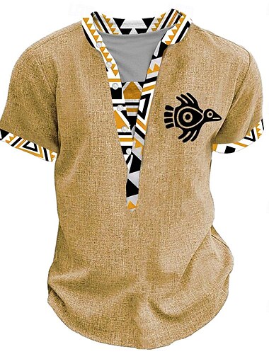  Herren Stammes Bandana-Print T Shirt Henley Hemd Kurzarm 3D-Druck Designer Ethnisch Urlaub Lässig Täglich Sommer Frühling Gelb Grün Khaki Henley Henley T-Shirt