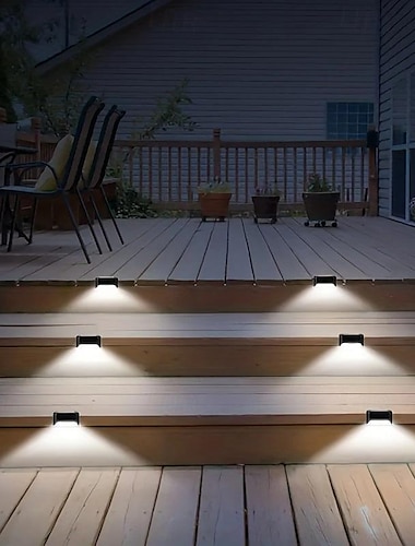  6 stuks waterdichte zonne-dekverlichting, led-trapverlichting op zonne-energie voor reling, dek, terras, tuin, kolom, hek, trap en oprit (warm licht / wit licht)