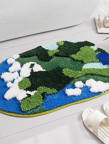  grüner Moosblatt-Teppich, Bodenmatte, rutschfeste Moos-Badezimmerteppiche, super saugfähige Badematte, weiche Mikrofaser, maschinenwaschbar, Duschmatte, süßes 3D-Moos für den Badezimmereingangsbereich