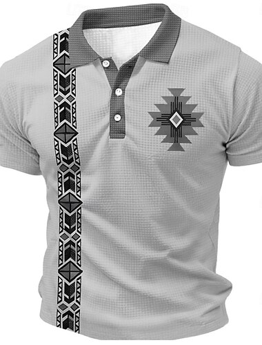  Herren Stammes Waffel-Poloshirts Golfshirt Kurzarm Polo-Shirts Hemden mit Kragen Vintage Lässig Urlaubskleidung Party-Outfits Knöpfe 3D-Druck Sommer Frühling Blau Grün Khaki