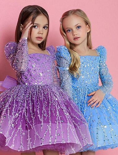  Peuter Voor meisjes Feestjurk Lovertje 3/4 mouw Prestatie Netstof leuke Style Prinses Polyester Boven de knie Schede jurk Tule-jurk Zomer Lente Herfst 4-7 jaar Blozend Roze Paars