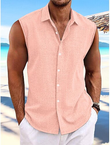  Per uomo Camicia camicia di lino Camicia estiva Abbigliamento mare Camicia con bottoni Liscio Da mare Curise Bianco Rosa Azzurro Manica corta Colletto Estate Primavera Abbigliamento