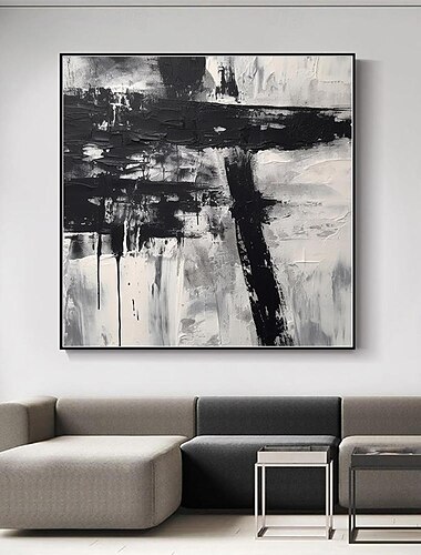  handgemachtes Ölgemälde Acryl Leinwand Wandkunst Dekoration minimal schwarz und weiß abstrakte Textur für Wohndekor gerollt rahmenloses ungedehntes Gemälde