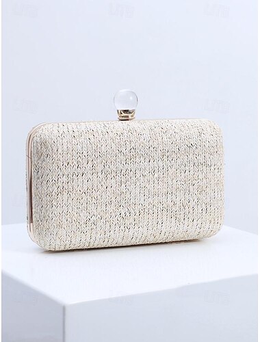  Damen Clutch Abendtasche Handgelenk-Tasche Strohsack Stroh Party Hochzeitsfeier Strand Kette Hohe Kapazität Multi-Carry Feste Farbe Hellgelb Schwarz Blau