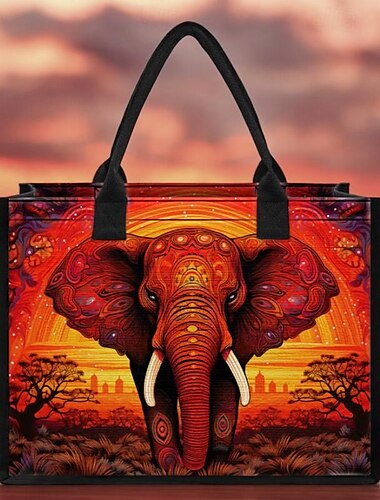  Damen Handtasche Boston-Tasche Polyester Einkauf Täglich Festtage Bedruckt Hohe Kapazität Leichtgewichtig Elefant Abstrakte Kunst Rot Regenbogen