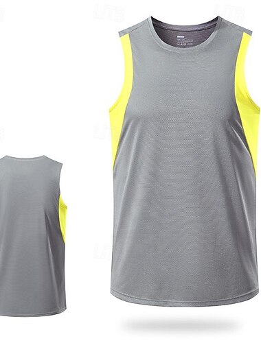  Herren T-Shirt Weste für Wanderer Ärmellos Rundhalsausschnitt Muskelshirt Ärmelloses Hemd Tanktop Außen Schnelltrocknend Weich Schweißableitend Polyester Patchwork Dunkelgrau Himmelblau Hellgrau