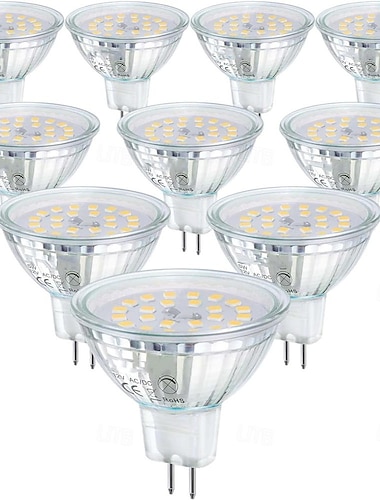  Lot de 10 ampoules LED MR16 GU5.3 à double broche avec base en verre transparent, équivalent halogène 12 V 50 W, non dimmable, angle de faisceau de 120 degrés, 500 lm pour projecteurs paysagers, 10