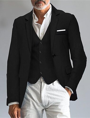  Herren Blazer Sakko Geschäft Cocktailparty Hochzeitsfeier Modisch Brautkleider schlicht Frühling & Herbst Polyester Feste Farbe Taste Tasche Komfortabel Einreihiger Verschluss Blazer Schwarz Wei