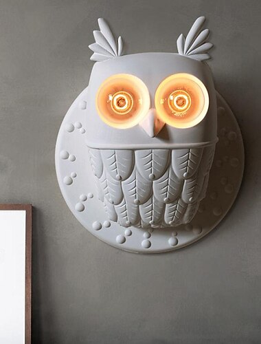  lâmpada de parede interna led branco quente 28/40cm e27 vintage coruja branca arandela luz decorativa 2 lâmpadas resina luz montada na parede para corredor quarto de crianças 110-240v
