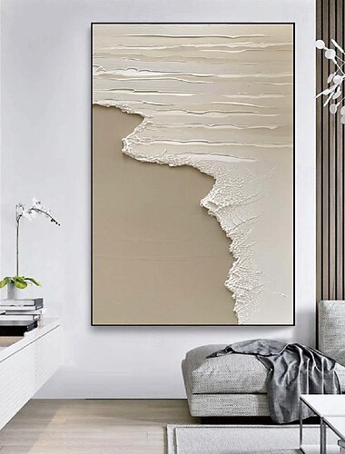  3d teksturert kunst oljemaleri håndlaget midten av århundret abstrakt hvit nøytral dekor maleri håndlaget lys brun gips maleri vegg kunst ny* minimalistisk skandinavisk midten av århundret maleri