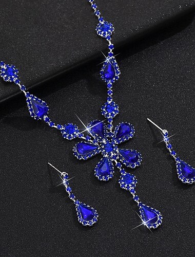  Brautschmuck-Sets 2 Strass Diamantimitate 1 Halskette Ohrringe Damen Elegant Vintage Süß lieblich Klassisch Blume Liebe Schmuck-Set Für Hochzeit Geschenk