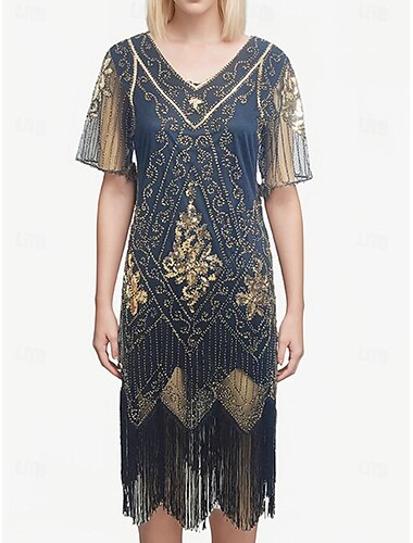 Goldene Zwanziger 1920er Cocktailkleid Flapper Kleid Kleid Abschlussballkleid Der große Gatsby Charleston Hochzeitsgast Pailletten Quastenfransen Damen Halloween Karneval Maskerade Karneval Hochzeit