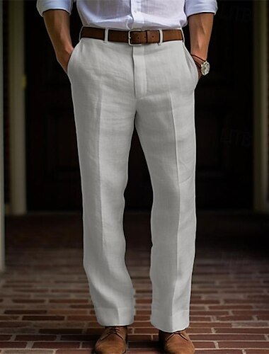  Herren Anzughosen Leinenhose Hose Hosen Sommerhosen Knopf Vordertasche Gerade geschnitten Glatt Komfort Atmungsaktiv Casual Täglich Festtage Modisch Basic Schwarz Weiß