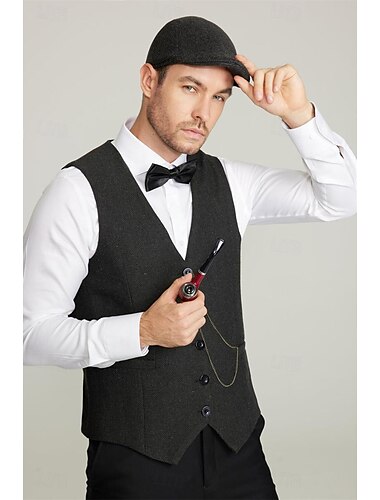  Retrò Vintage Anni Ruggenti Anni 1920 Abiti Gilet Set di accessori Gentiluomo Gangster Per uomo Costume di Carnevale 5 pezzi Natale Halloween Carnevale Mascherata Cocktail party Festa a Tema Adulti