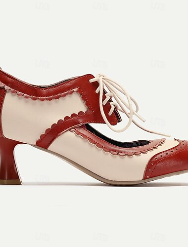  vintage oxfordy sznurowane damskie buty na obcasie brogsy – dwukolorowe buty w stylu retro z elegancką kwiatową wkładką i obcasem typu „kaczuszek” na formalne i nieformalne okazje