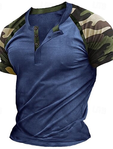  Herren Henley Shirt T-Shirt Farbblock Henley Outdoor Casual Kurzarm Taste Bekleidung Modisch Designer Komfortabel