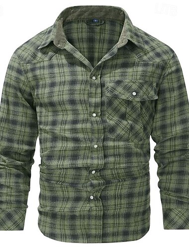  Herre Skjorte Casual skjorte Ternet skjorte Button Up skjorte Overtrøje Ternet skjorter Rød Blå Grøn Kakifarvet Grå Langærmet Vanlig Aftæpning Ferierejse Ferie Lomme Tøj Bomuld Bomuldsblanding Mode