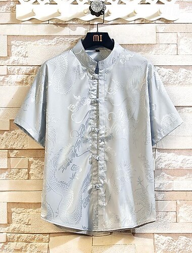  Hombre Camisa Camisa de cuello chino Camisa de cuello mandarín Camisa de verano Camisa casual Abotonar la camisa Negro Blanco Rojo Gris Manga Corta Plano Collar mandarín Vacaciones Festivos Ropa Moda