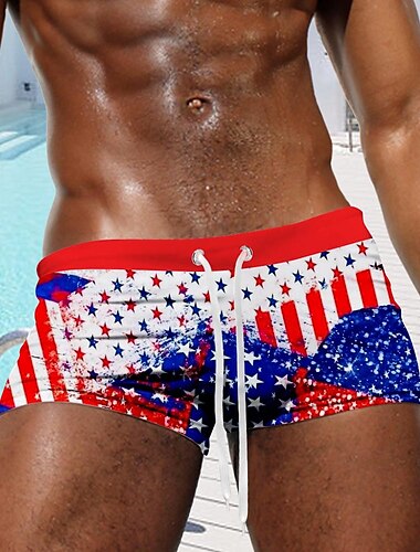  Homme Drapeau Drapeau Américain Drapeau national Maillots de bain Shorts de bain Shorts de Surf Taille Moyenne Mode Designer Surf Fête Plage Avec Poches Cordon de serrage Taille Élastique Designer