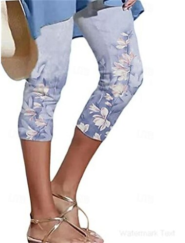  Femme short capri Casual Quotidien Mollet Cœur Floral Imprimer Respirabilité Confortable Non Elastique Fin de semaine Noir 2 # Noir Bleu Vert Eté Standard