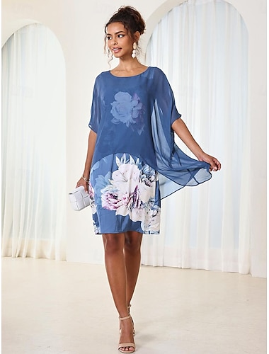  Dames Halflange jurk Tank-jurk Elegant Formeel Feest Bruiloft gast Cocktailparty Normale pasvorm Bloemig Mouwloos Strakke ronde hals blauw Fuchsia Zomer