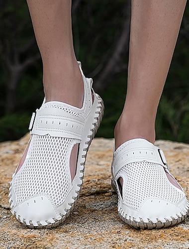  Sandales en cuir et maille respirante pour homme – Chaussures de pêcheur décontractées à scratch pour l'été, les promenades et les voyages à la plage