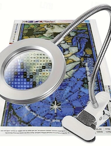  Lámpara de escritorio con lupa LED 5x con abrazadera, alimentación USB con cuello de cisne flexible y abrazadera, 3 modos de color, 10 niveles de brillo, manos libres, perfecta para pintar diamantes, leer, hacer manualidades, coser y soldar