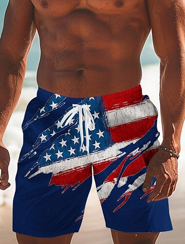  Herren Flagge Amerikanische Flagge Nationalflagge Badehosen Badeshorts Boardshorts Mittlere Taille Mode Streetwear Designer Lässig Täglich Ferien Tasche Kordelzug Elastischer Bund Designer Bekleidung