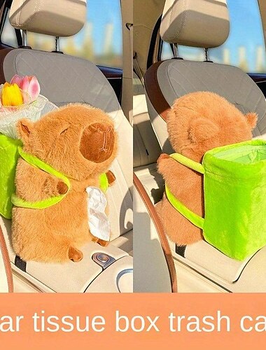 1 multifunktionaler Auto-Mülleimer, Taschentuchbox, süßes Capybara-Design, Auto-Innenraum-Aufbewahrungszubehör, um Ihr Auto sauber und organisiert zu halten