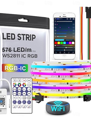  wasserdichtes RGB-COB-Lichtband, 5 m, 16 Fuß, Smart-IC, flexibles DC24-V-LED-Lichtband, WS2811, adressierbares RGB mit HF-Controller oder WLAN-Controller, geeignet für Partys, Homeoffice,