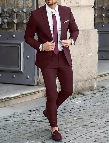  Zwart Blauw Ivoor Heren Trouwen Pakken Thuiscoming Pakken Zakelijk Werkpakken Effen Kleur 2-delig Tailored Fit Enkele Knopen Twee Knopen