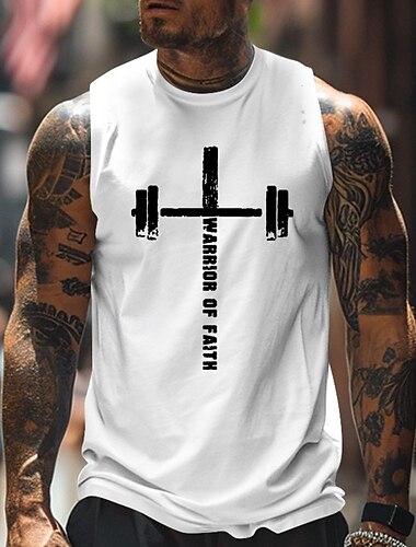  Herre Vekt Vest topp Ermeløs T skjorte 3D-utskrift Crew-hals Skjorte Sport Mote Daglig Treningssenter Svart Hvit Kakifarget Sommer Vår Klær S M L XL XXL XXXL