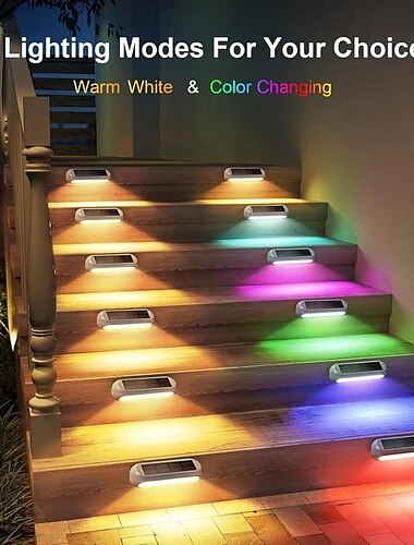  buitendekverlichting op zonne-energie, opgewaardeerde rgb-zonne-afrasteringsverlichting met kleurverandering en warmwitte modus, waterdichte led-verlichting op zonne-energie voor tuin, muur, trap, zwembad en opstapdecor