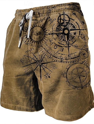  Herr Nautisk Grafiska tryck Kompass Svett shorts Beach Shorts Terry Shorts Medium Midja Retro / vintage Ledigt Dagligen Helgdag Streetwear Snörning Elastisk midja 3D-utskrift Designer Kläder