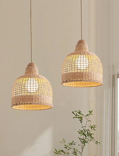  luminária pendente led luz de 3 cores 70/100cm 1/2/3 luz rattan de bambu mini e27 semi-embutida fio ajustável luminária pendente de teto para mesa de cabeceira varanda sala de jantar iluminação