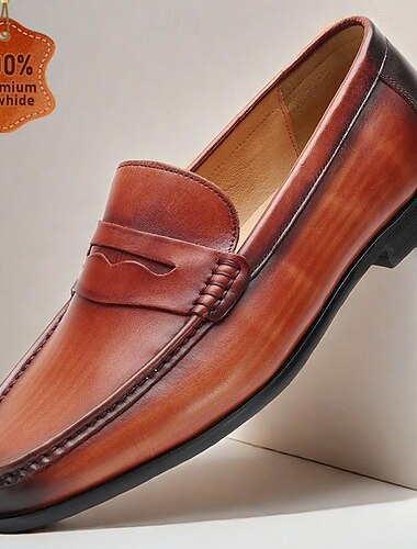  Homme Mocassins et Slip On Chaussures blanches Maillots de bain Cuir Cuir de vachette pleine fleur italien Confortable Antidérapantes Mocassins Marron