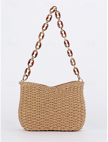  Damen Handtasche Schultertasche Hobo Tasche Strohsack Stroh Festtage Strand Reise Acryl Kette Hohe Kapazität Feste Farbe Rosa Rot Purpur