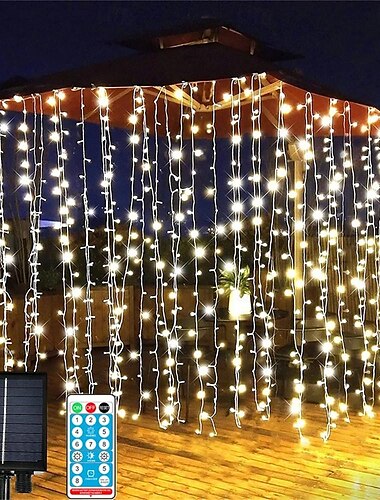  أضواء سلسلة LED تعمل بالطاقة الشمسية لحفلات الزفاف الخارجية الأنيقة، أضواء خرافية تعمل عبر USB بطول 3*3 أمتار، أضواء سلسلة جليدية لعيد الميلاد، مصباح شلال، غرفة الزفاف، حديقة، ديكور خارجي