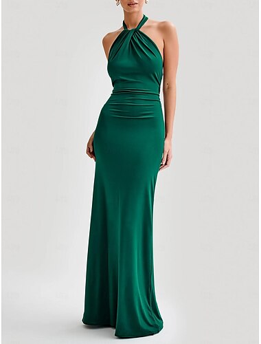  Etuikleid für Hochzeitsgäste, elegantes Kleid, formelle schwarze Krawatte, bodenlang, ärmellos, Neckholder, Charmeuse, rückenfrei mit überkreuzten Trägern, 2025