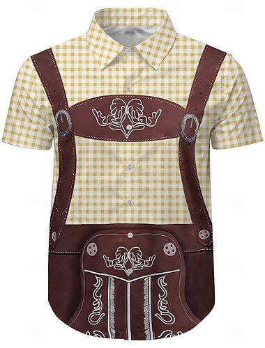 Bier Lederhosen-Print Hawaii-Hemden Aloha-Hemd Druck Grafik Für Herren Erwachsene Karneval Oktoberfestbier 3D-Druck Urlaub Party