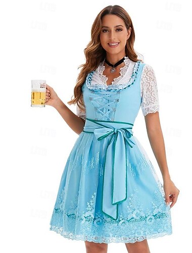  Karneval Oktoberfestbier Maskerade Kostüm Kleid Cosplay Kostüm Trachtenkleider Dienstmädchen Kleider Deutsch München Wiesn Damen Halloween Kleid Stoff im traditionellen Stil Hemd Kleid Schürze