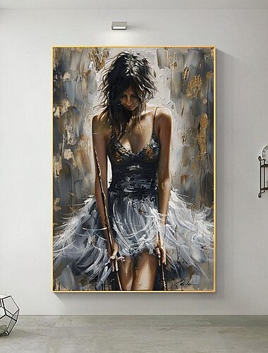 Pintura al óleo original hecha a mano de bailarina sobre lienzo figura abstracta arte pintura gran violín arte de la pared decoración de la pared del dormitorio regalo hecho a mano sin marco